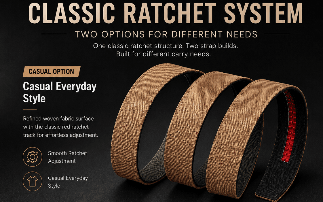 Classic casual ratchet belt direction