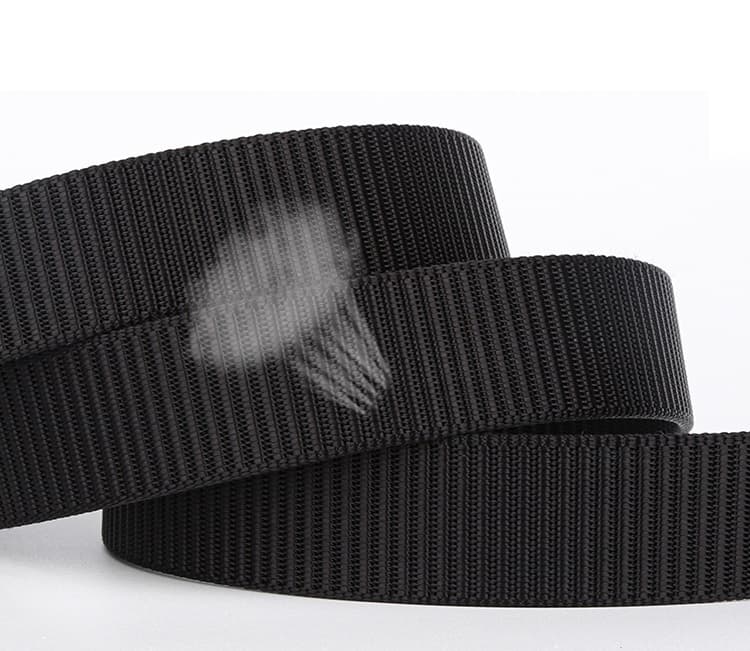 Close-up of durable black polyester nylon belt webbing