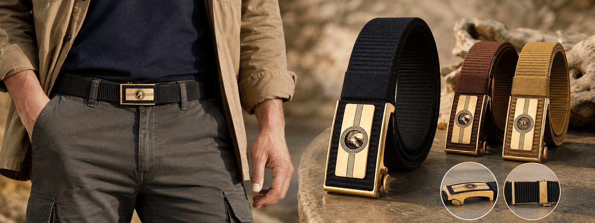 Custom faceplate nylon belt series with gold plate buckles