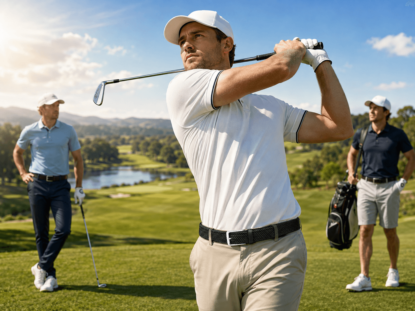 Golfer wearing a custom braided stretch belt on the course