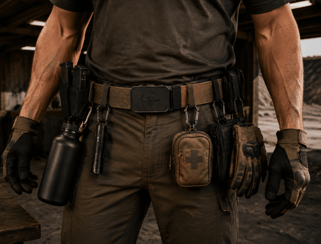 Heavy-duty EDC belt carrying outdoor and training equipment