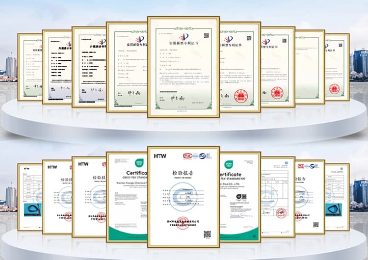 FKY patent certificates, OEKO-TEX Standard 100 certificates and product test reports supporting custom fabric belt development