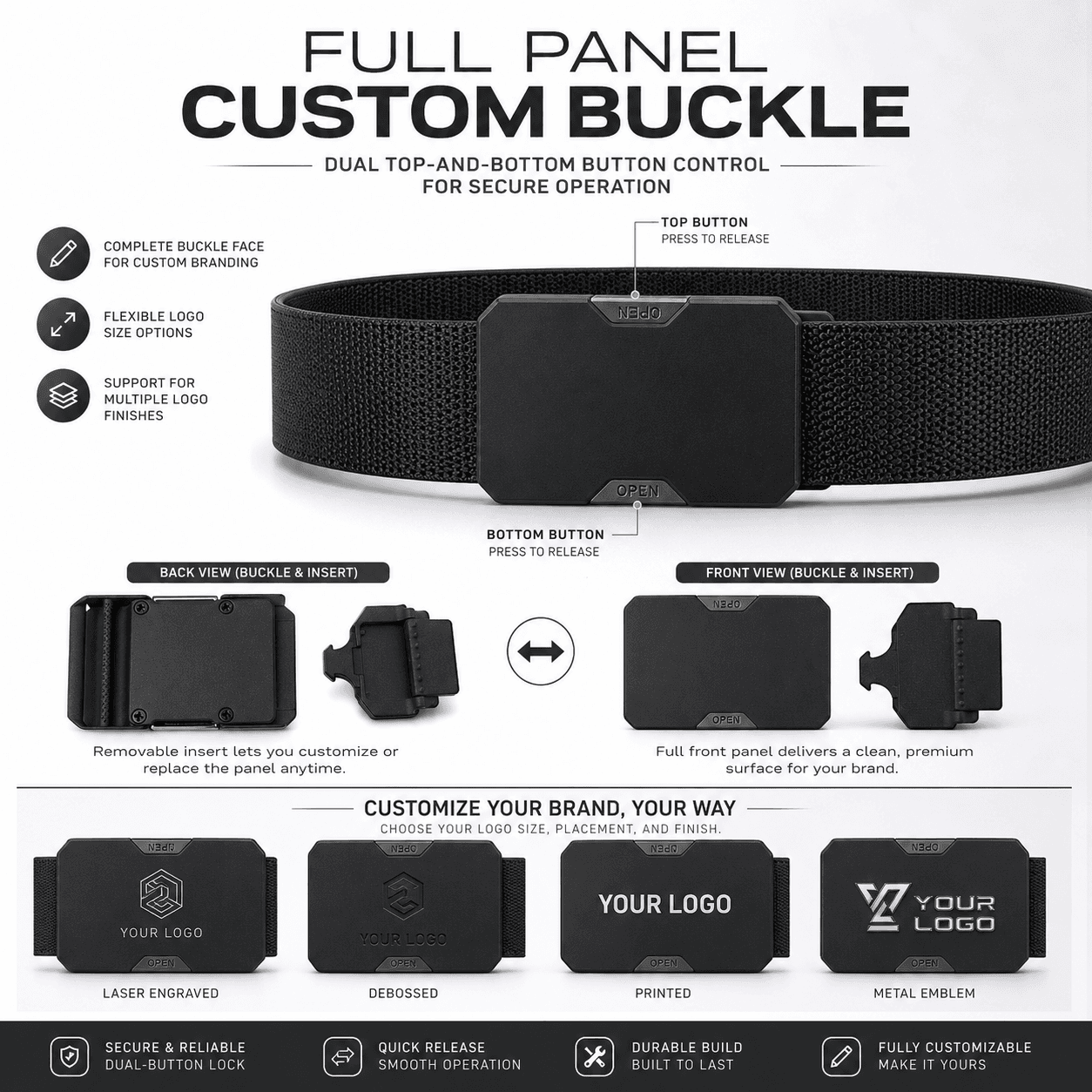 An uninterrupted buckle face for visible branding